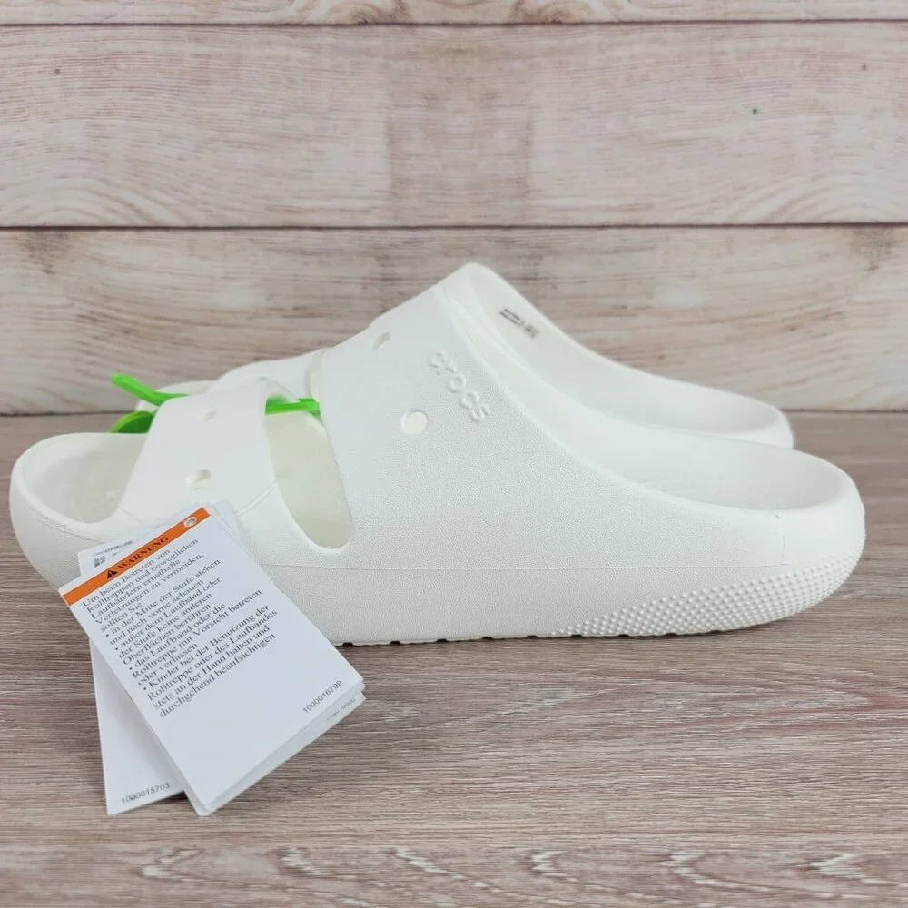 NEW Crocs Classic V2 Slides Sandals Men's Size 13 All White Comfort Water Shoes - Picture 2 of 7